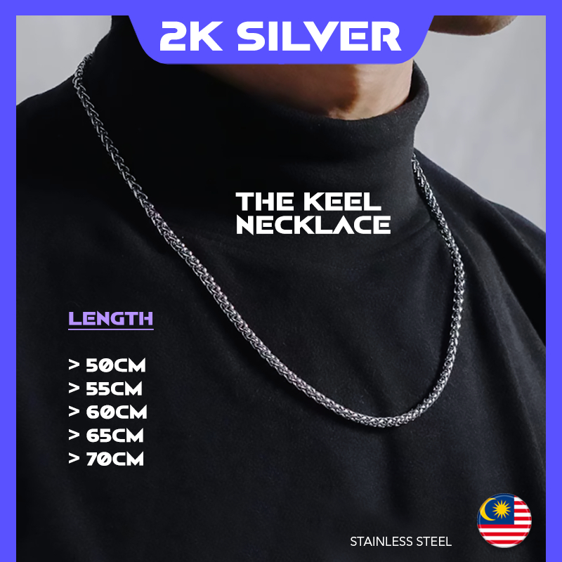 2KSILVER The Keel Necklace Silver Chain Dragon Bone Men Necklace Rantai Leher Lelaki
