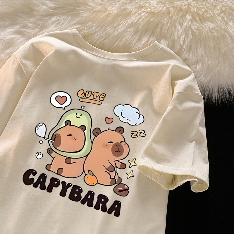 Korean women clothing | Oversized T-shirt 100% cotton | Capibara stylish casual tops