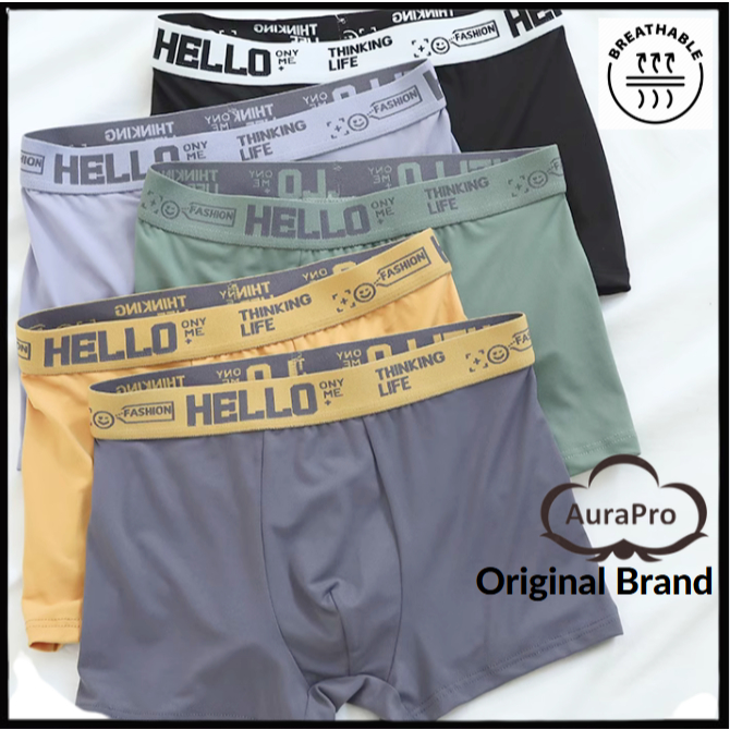 HELLO Boxer Underwear Men Soft and Cool Underwear Hello Seluar dalam lelaki 5 in 1 set