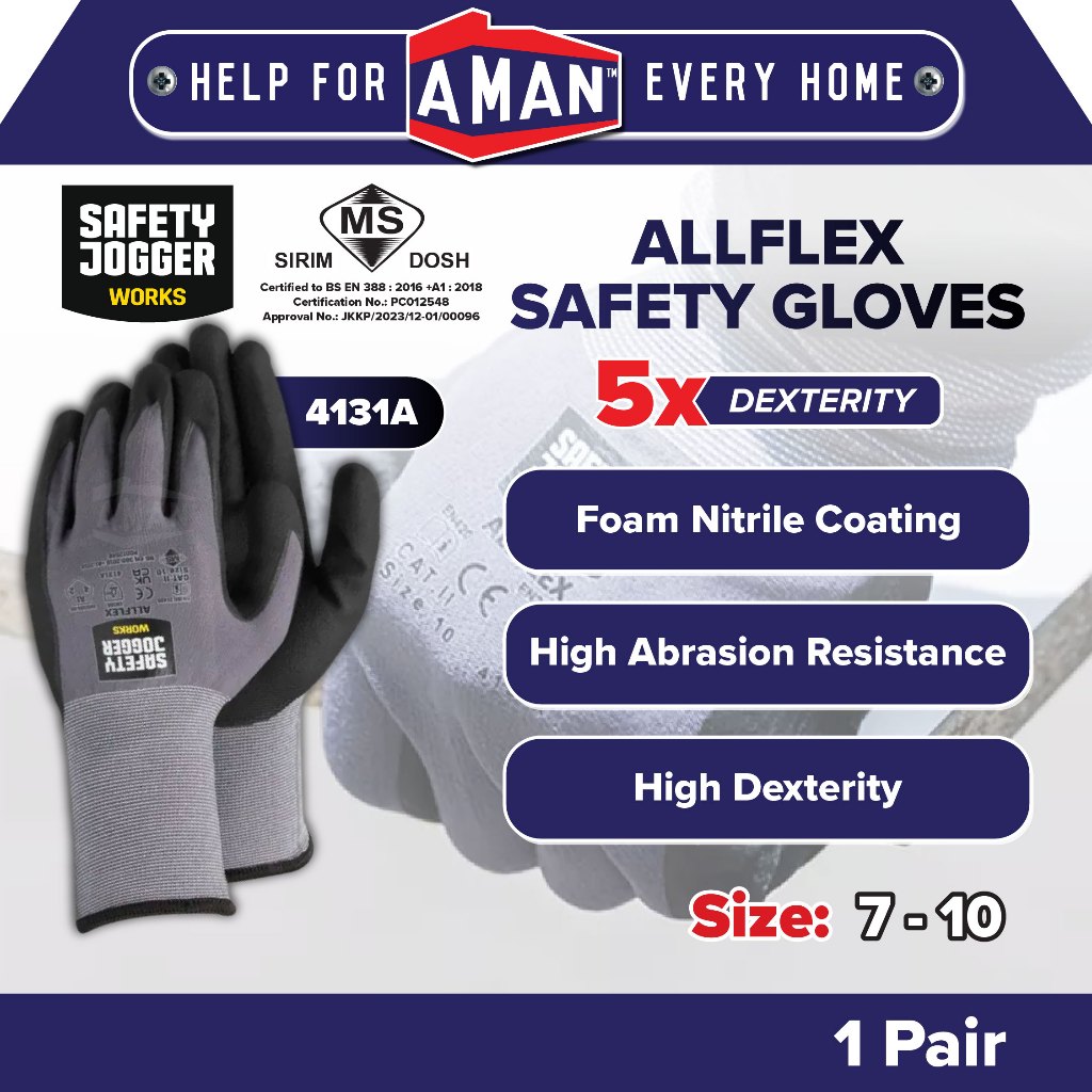 SAFETY JOGGER Allflex Nylon Spandex High Quality Industrial Protective Hand Glove Safety Gloves Sarung Tangan 手套