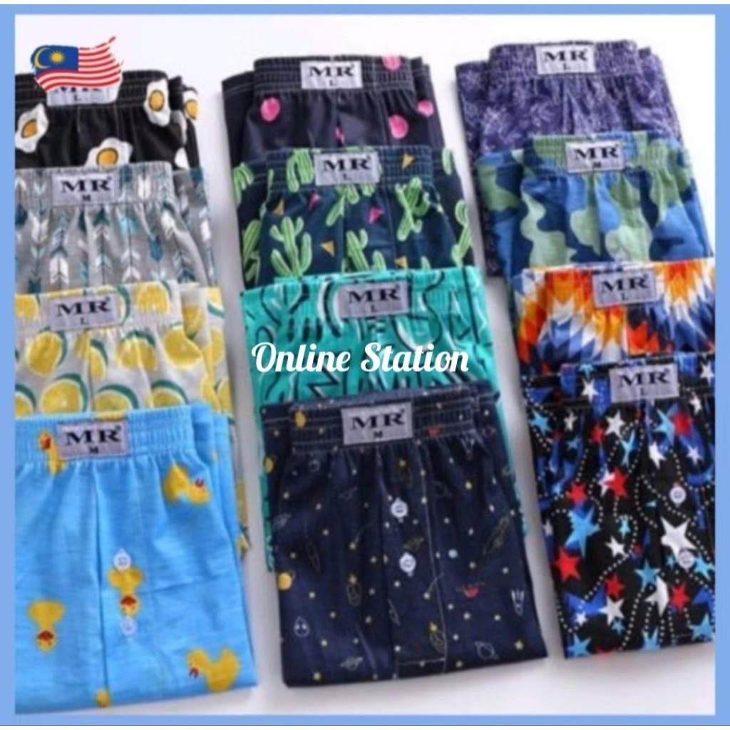 [ReadyStock] Mr Men's Printed Cotton Boxers With Front Button Men Trunk / Seluar Pendek Berbutang