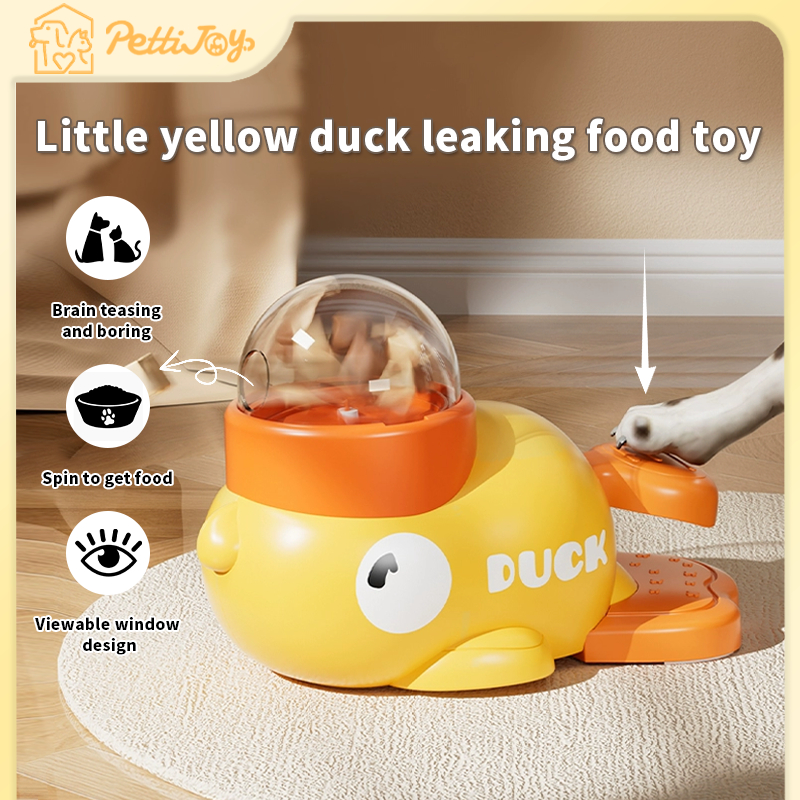 Pengumpan haiwan peliharaan automatik itik kuning kecil mainan interaktif pintar pendidikan menekan kucing dan anjing