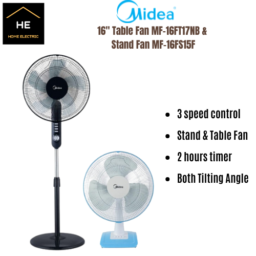 𝐂𝐋𝐄𝐀𝐑𝐀𝐍𝐂𝐄 𝐒𝐓𝐎𝐂𝐊 MIDEA 16" INCH TABLE FAN MID-MF16FT17NB & STAND FAN MF-16FS15F KIPAS KIPAS MEJA KIPAS BERDIRI 站立 桌面 风扇