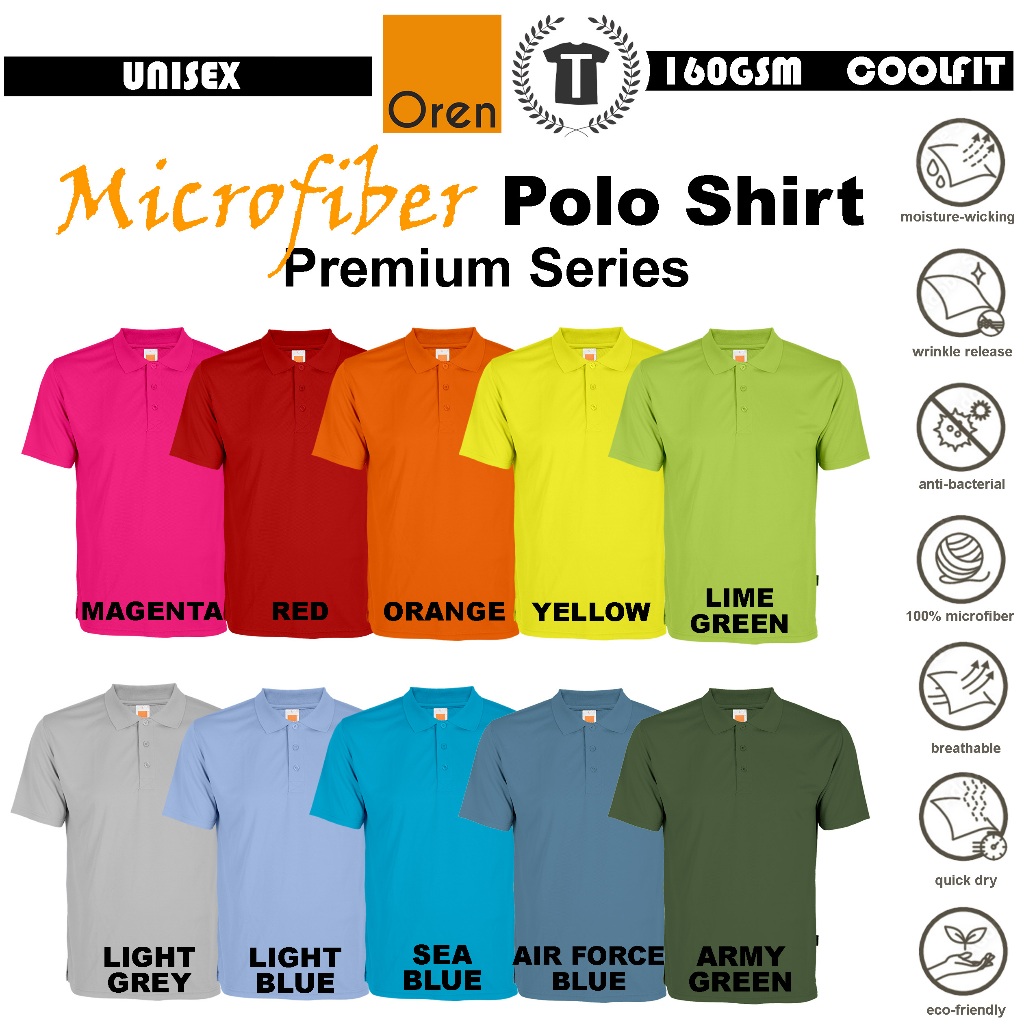 【Premium】Microfiber Plain Collar Shirt Red/Orange/Yellow/White/Blue/Green QD06 Oren Sport tshirt.os