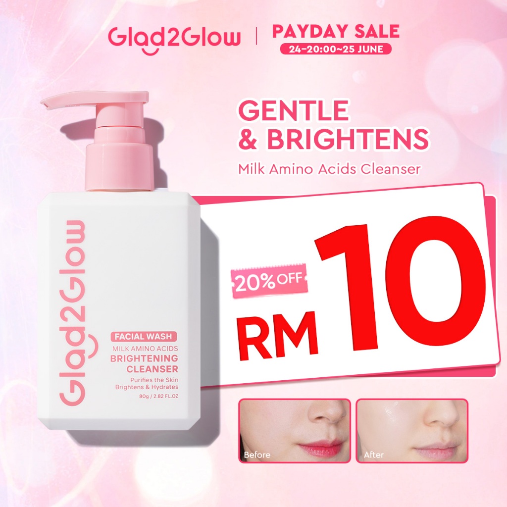 Glad2Glow Milk Amino Acid Gentle Cleanser Face Wash 80ml pencuci muka skincare sabun muka facial wash brightening