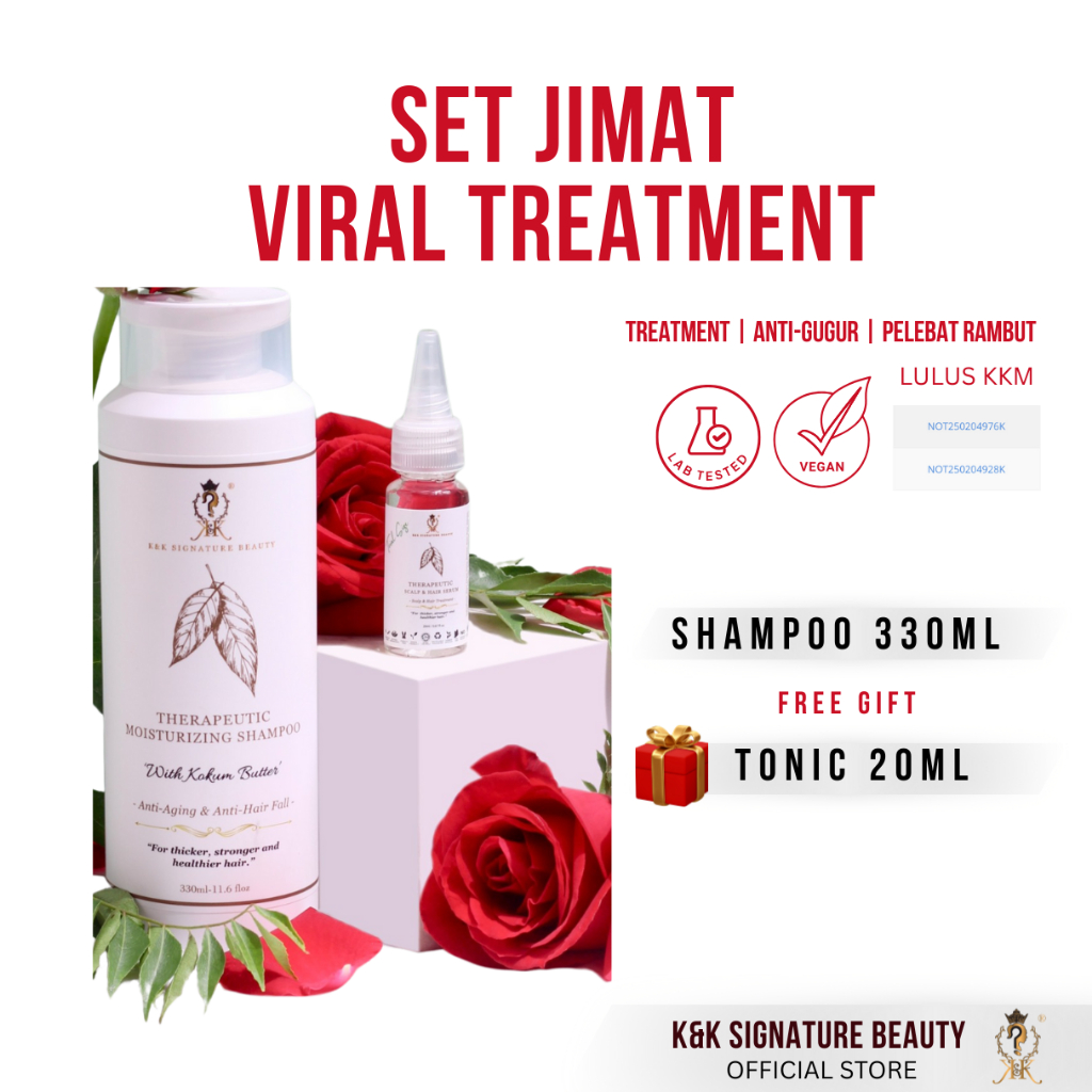 [HQ] K&K 100% HERBAL THERAPEUTIC MOISTURISING SHAMPOO 330ML - LEBATKAN RAMBUT - FREE SERUM GUGUR RAMBUT-BABY HAIR GROWTH
