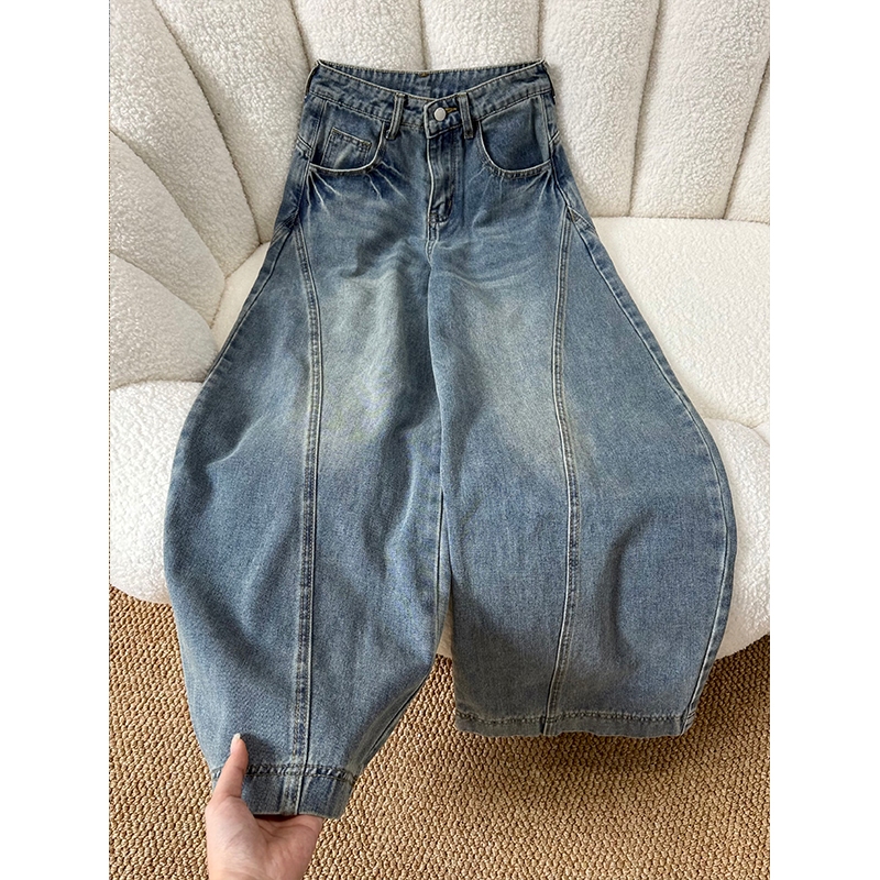 Vintage Scimitar Jeans High quality loose casual wide leg long pants Women's hip-hop high waist straight pants Seluar