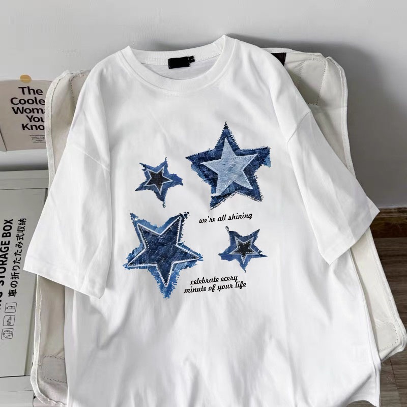 American style women clothing | Oversized Crew Neck T-shirt 100% cotton | START print  stylish casual tops y2k