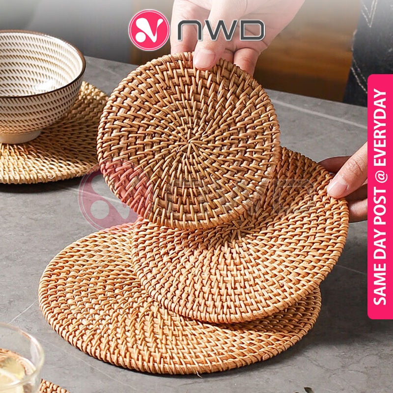 《 》 Natural Rattan Coaster Table Placemats Round Tea Cup Pad Pelapik Cawan 藤编杯垫 NWD