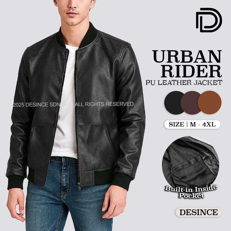 ?? DESINCE Men Leather Jacket PU Leather Jaket Kulit Motorcycle WindBreaker Casual Smart Outerwear Lelaki MT 189