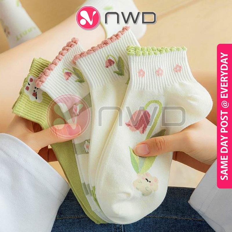 《 》1 Pair Green Ankle Short Cotton Socks Sneakers Shoes Girls Women Stokin 袜子 NWD