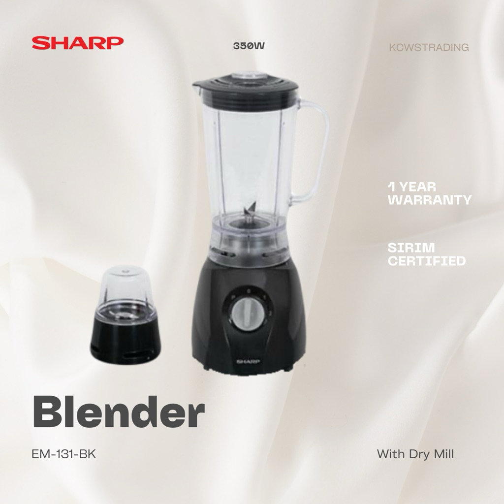 SHARP Blender with Dry Mill EM-131-BK EM131BK Juice Grinder Speed Selector Pulse Safety Lock Mesin Cabai