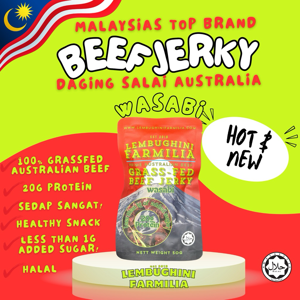 Halal Australian Grass Fed Beef Jerky - Umami/wasabi Flavour