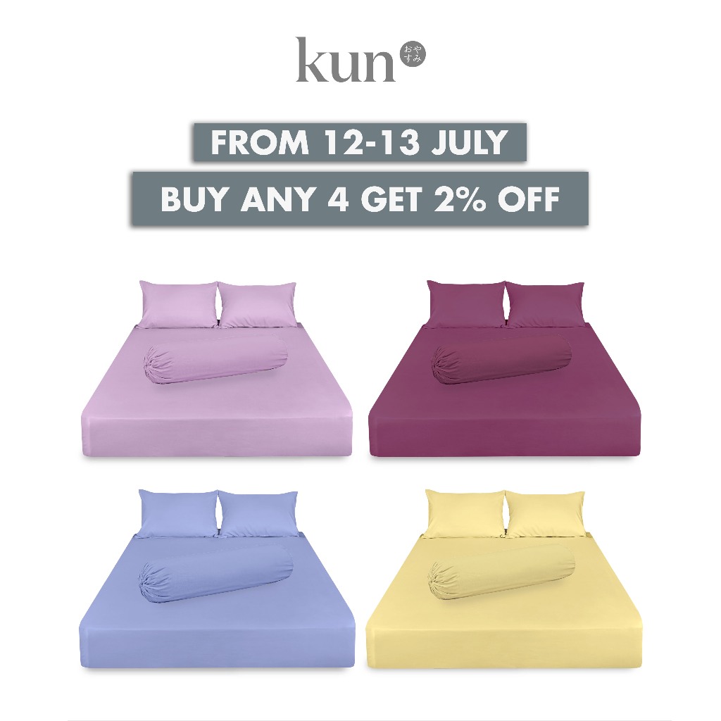 [Single Item Only] kun® Kyoto Plain Series Premium Bed Linen; Pillowcase, Bolster Case, Fitted Bedsheet, Quilt Cover