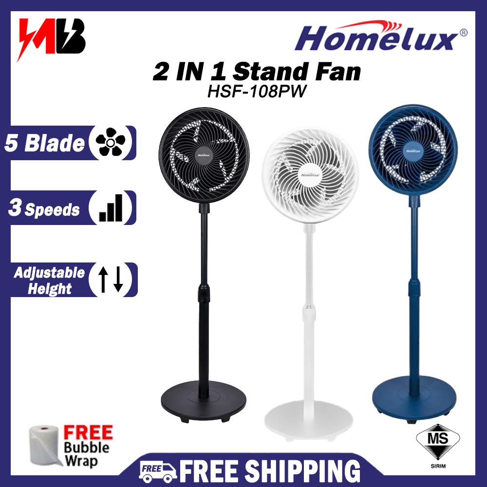 [NEW] Homelux 8'' Jet Air 2 in 1 Stand Fan / Table Fan / Living Fan / 8'' Fan Blade (Grey) | HSF-108PW  Kipas Angin 風扇家用