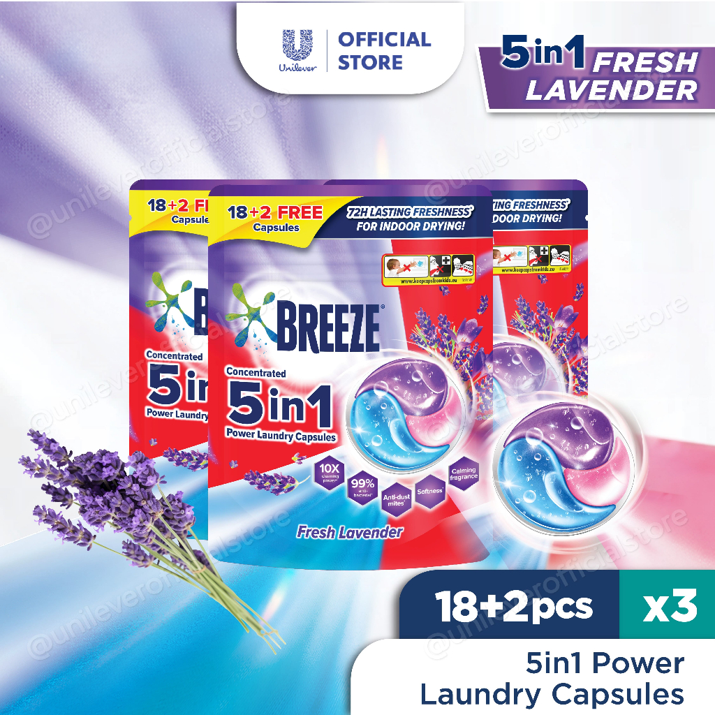[Bundle of 3] Breeze 5 In 1 Capsule Detergent Fresh Lavender 20's
