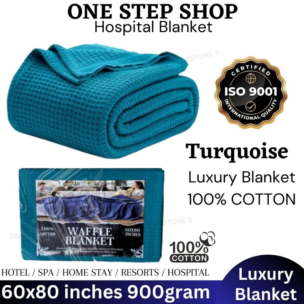 1STEP SHOP Premium Blanket selimut hospital Hotel blanket waffle Blanket 100% cotton 60x80 inches Grey Black Home use