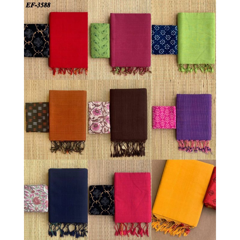 EF-3588~Beautiful Khadi Cotton With Printed Blouse saree