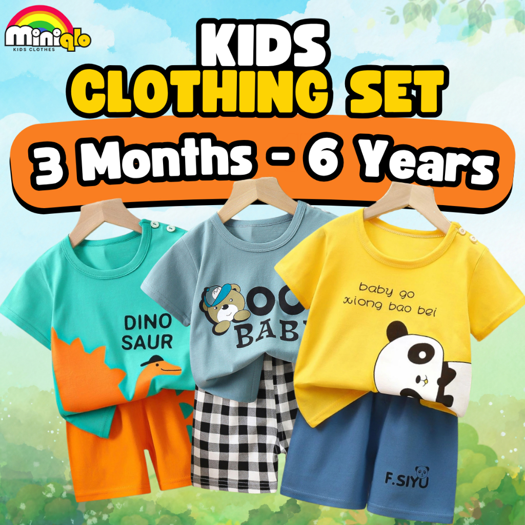 Kids Short Sleeve Clothing Set Baju Budak Lelaki Lengan Pendek Comel Selesa Toddler Wear 3 Months - 6 Years
