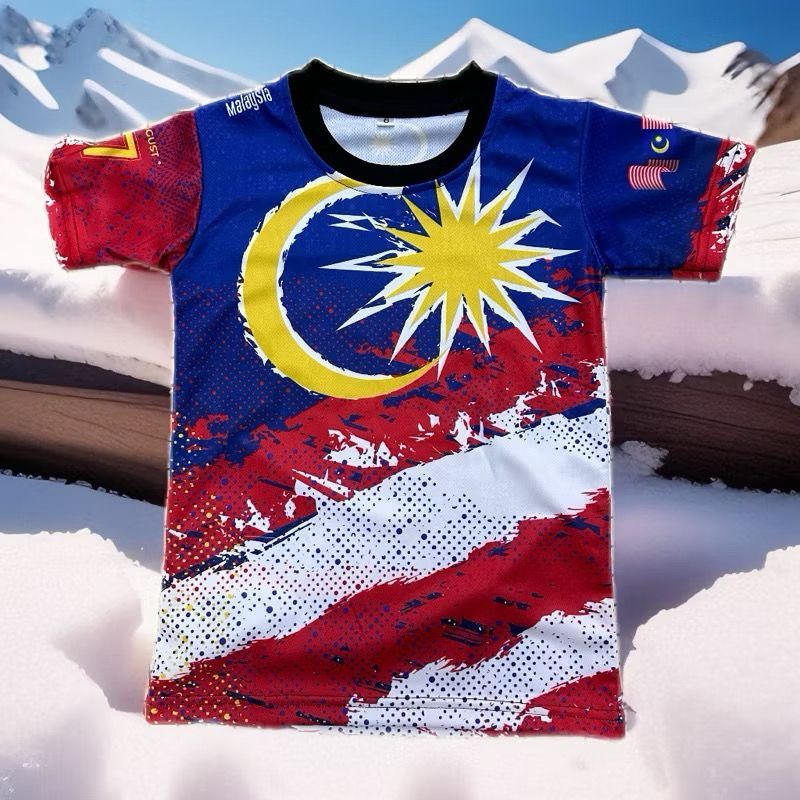 Malaysia National Day 3D T-Shirt For Kids Featuring Full Front Flag Print Design (REDAY STOCK)
