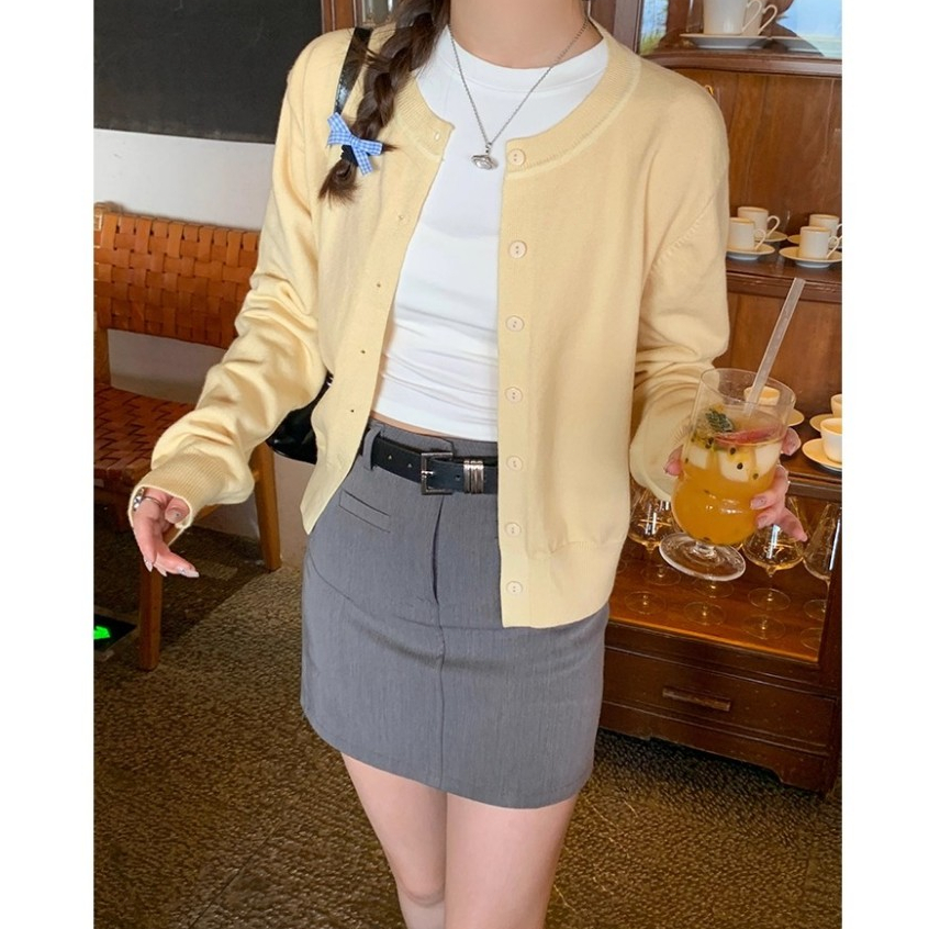 Knitted jacket cardigan women's autumn yellow thin loose top