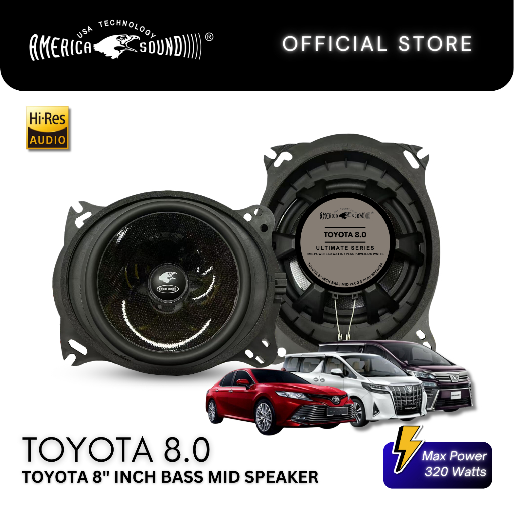 AMERICA SOUND ULTIMATE SERIES 8 INCH PLUG & PLAY BASS MID SPEAKER - TOYOTA 8.0