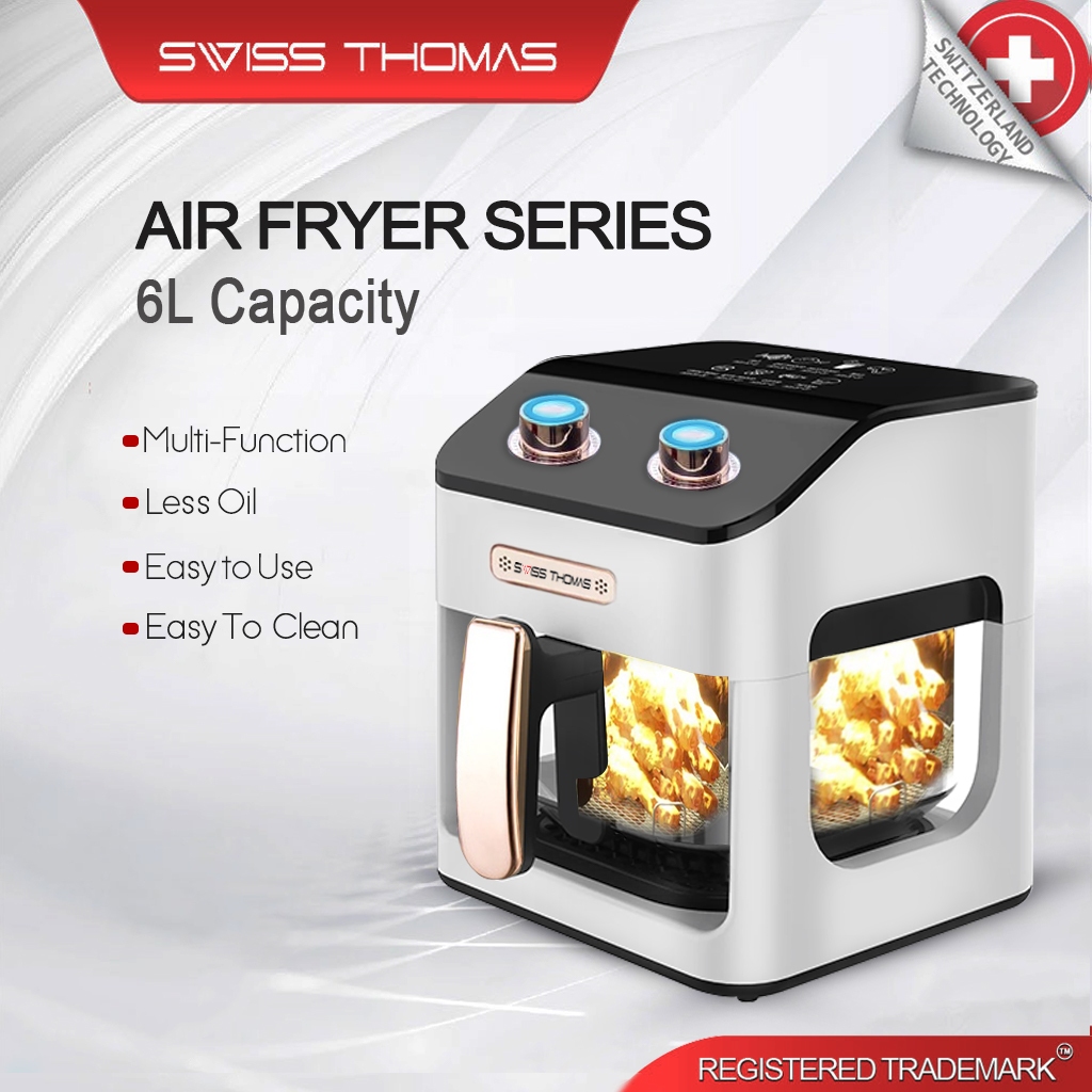 Swiss Thomas 6L Glass Basket Air Fryer Oil-free ROHs Free Oil-free Smokeless Electric Air Fryers (Mesin Goreng)