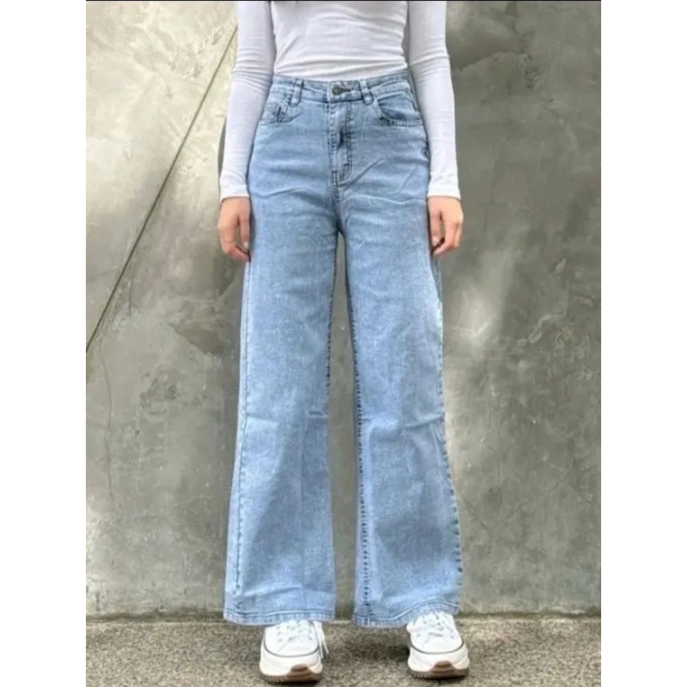Elastic Gigi Hadid Acid Wash Wide Leg kain gettah 26 to 38