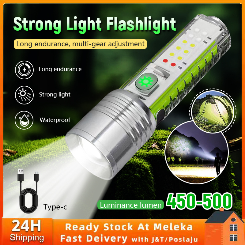 Super Zooming Flashlight 520A USB Rechargeable LED Flashlight Lampu Alloy Super Bright White/Red/Blue/Purple Light 手电筒