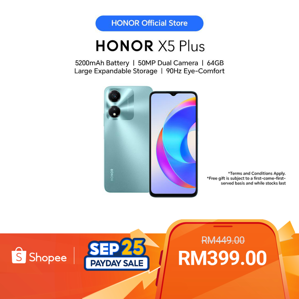 HONOR X5 Plus 4G (4GB+64GB) Smartphone 5200mAh Battery｜50MP Dual Camera｜90Hz Eye-Comfort Display｜Expansion Storage