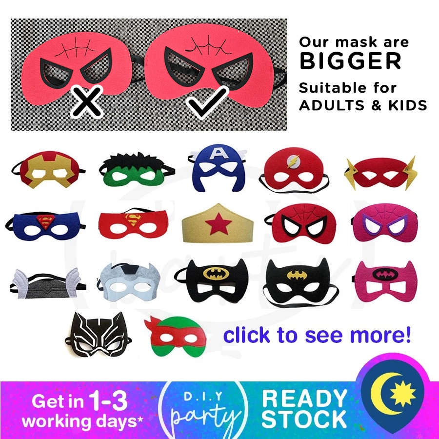 READY STOCK Superhero Felt Mask Party Gift Superman Hulk Batman Spiderman Captain America Ninja Turtle Wonder Women