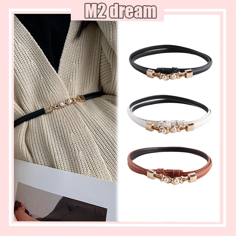 【READY STOCK】Thin Suit Belt For Women Fashionable Versatile Belt Dress Sweater Waist Pearl Buckle Belt Tali Pinggang腰带