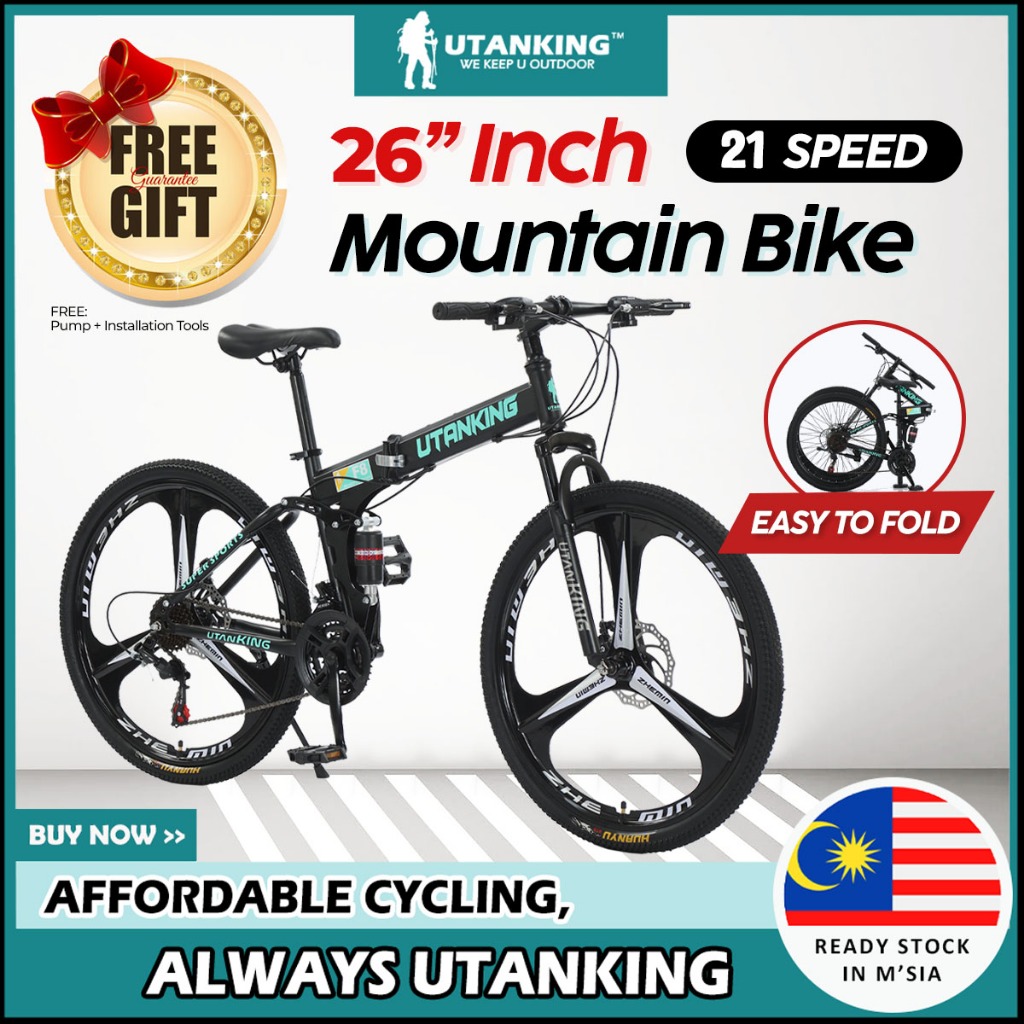 UtanKing™ 26” Inch Wheel 21 Speed Gear Mountain Bike MTB Road Bike Disc Brake Bicycle Basikal Gunung