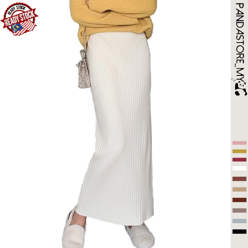 READY STOCK Women Pencil Skirt Knitted Maxi Skirt High Waist Casual Long High Quality Pencil Knit Skirt