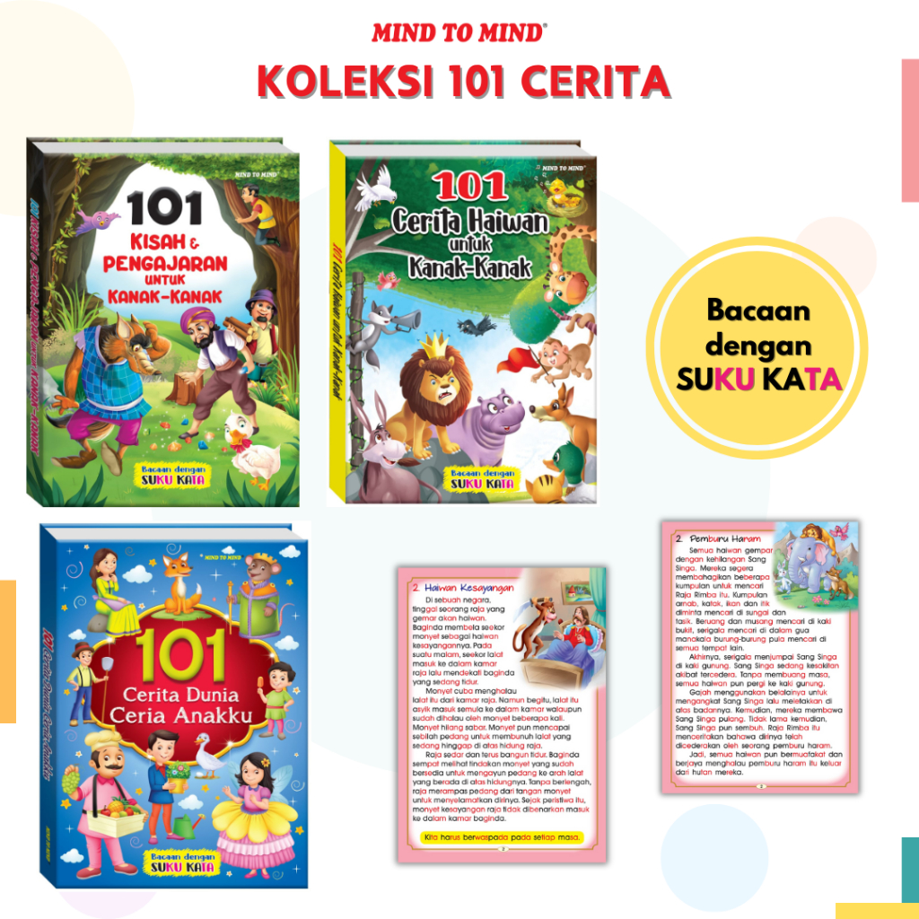 Buku Cerita Kanak-Kanak Koleksi 101 Cerita (Bacaan dengan Suku Kata) Hardcover
