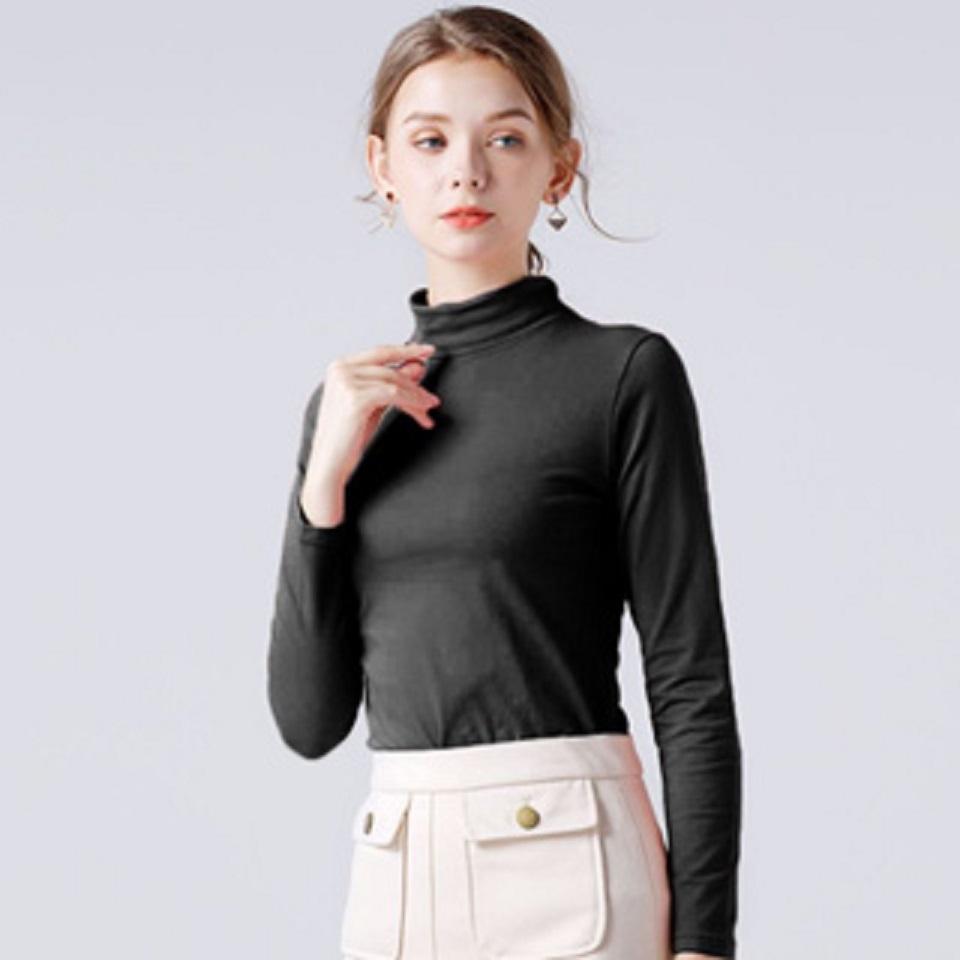 【READY STOCK】High Neck Women Long Sleeve Casual Solid Color Shirt Turtle High Neck Muslimah style Baju High Neck shirt