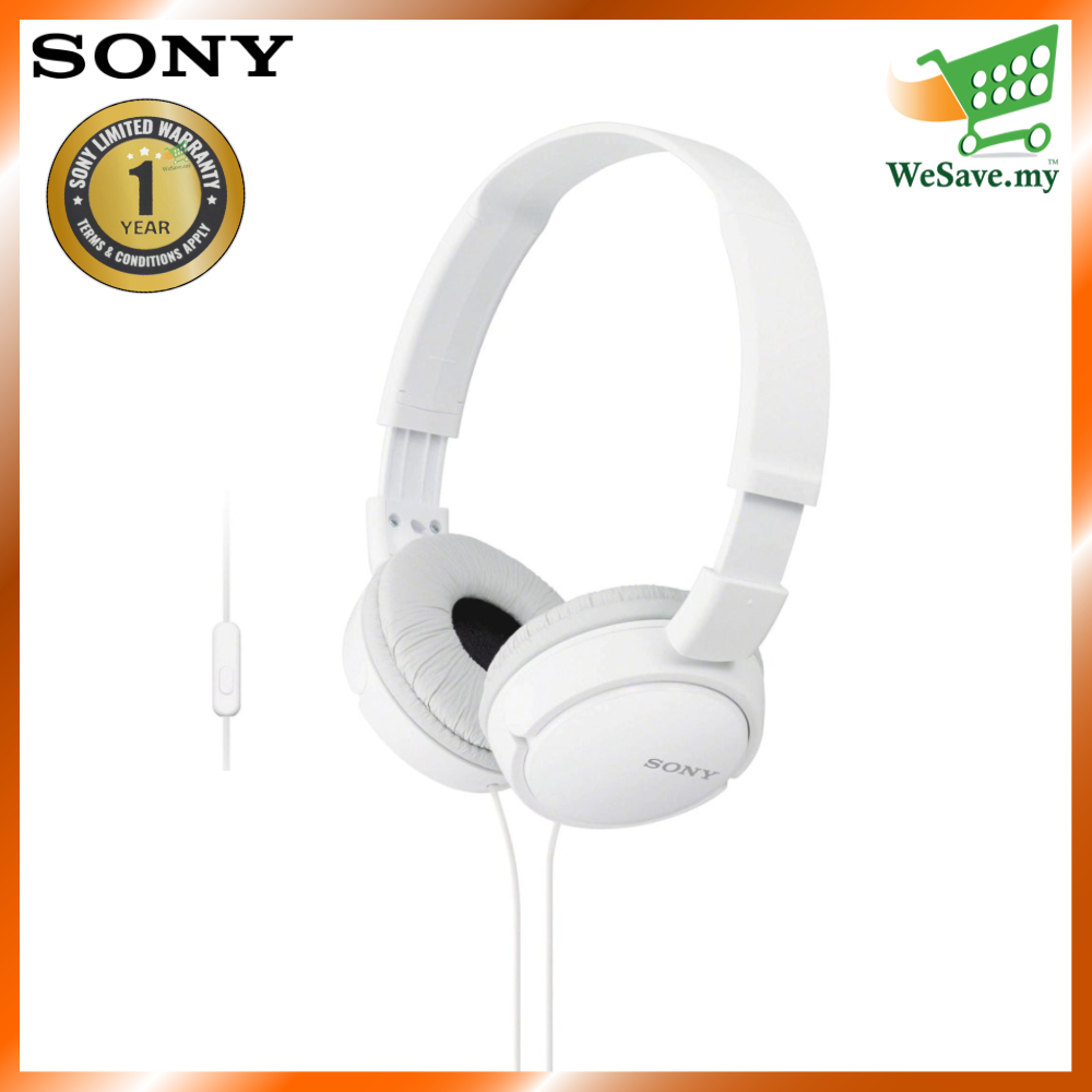 Sony MDR-ZX110AP White Headphones with Mic MDR-ZX110AP/W (Original) 1 Year Warranty by Sony Malaysia