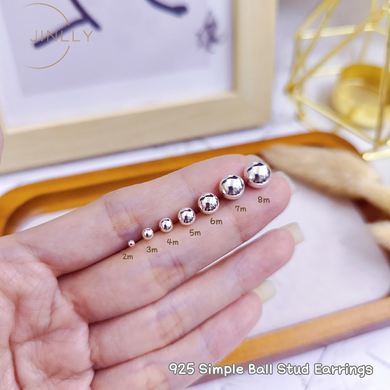 JINLLY SILVER -925 Simple Ball Stud Earrings/subang telinga/subang perak 925