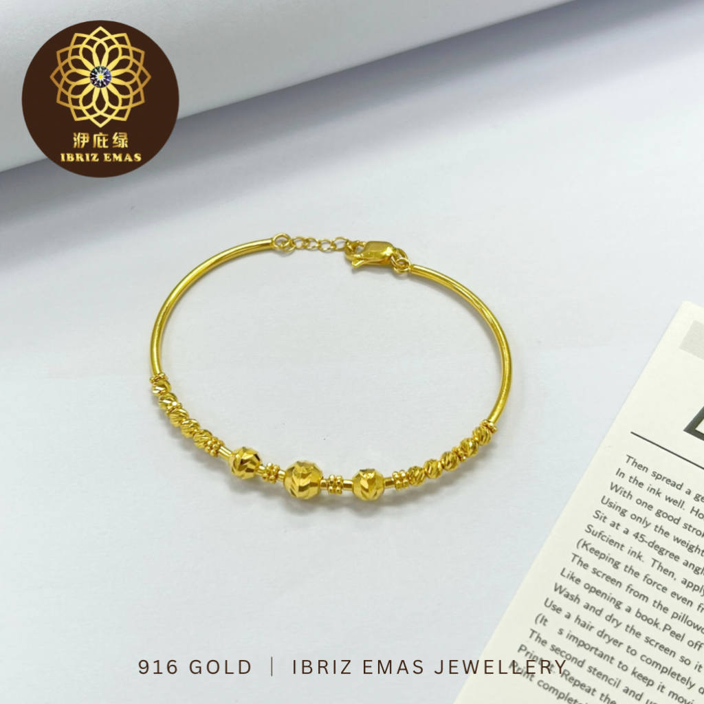 IBRIZ Jewellery BG012 | 916 Gold (22k) Lucky Ball Bangle / Gelang Tangan Lucky Ball