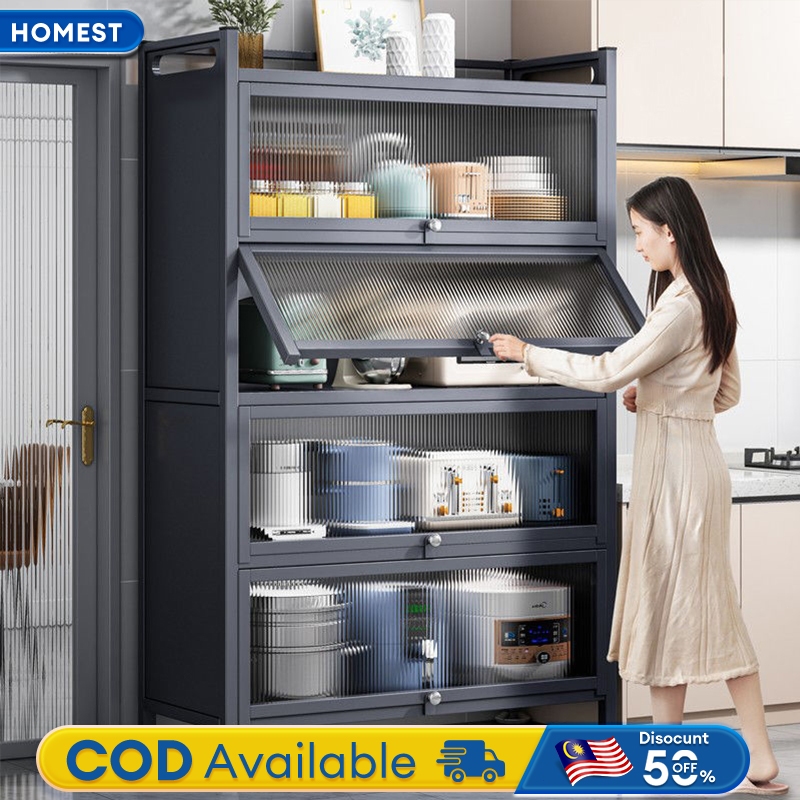 HM 5layer Kitchen Cabinet Microwave Oven Rack Storage Shelves with Door Multifunctional shelf Kabinet Rak Dapur 厨房置物架