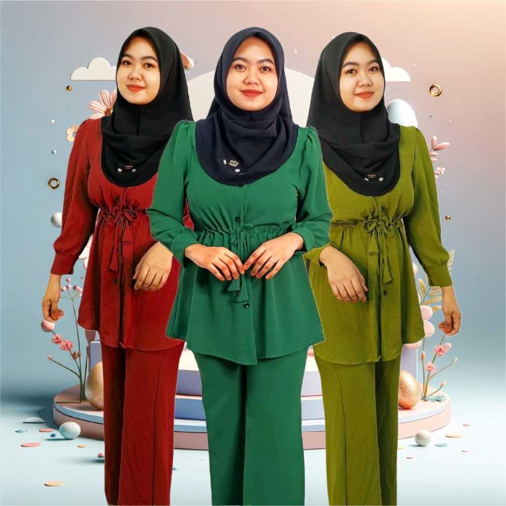 Baju Kurung Muslimah Suit Set Tali Fashion With Balt Long Cuff Sleeve Kain- Cey Ironless