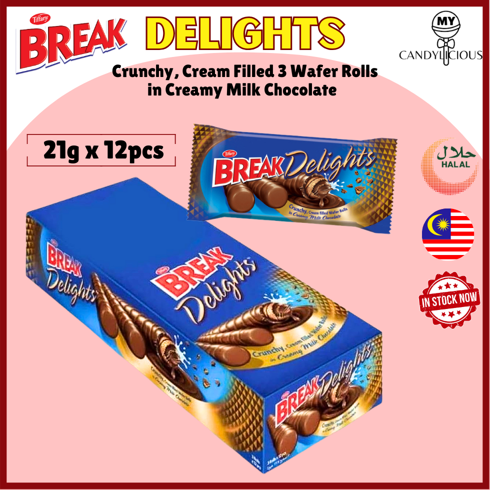 21g x12pkts BREAK DELIGHTS Crunchy Chocolate Biscult Wafer Roll Coklat Biskut