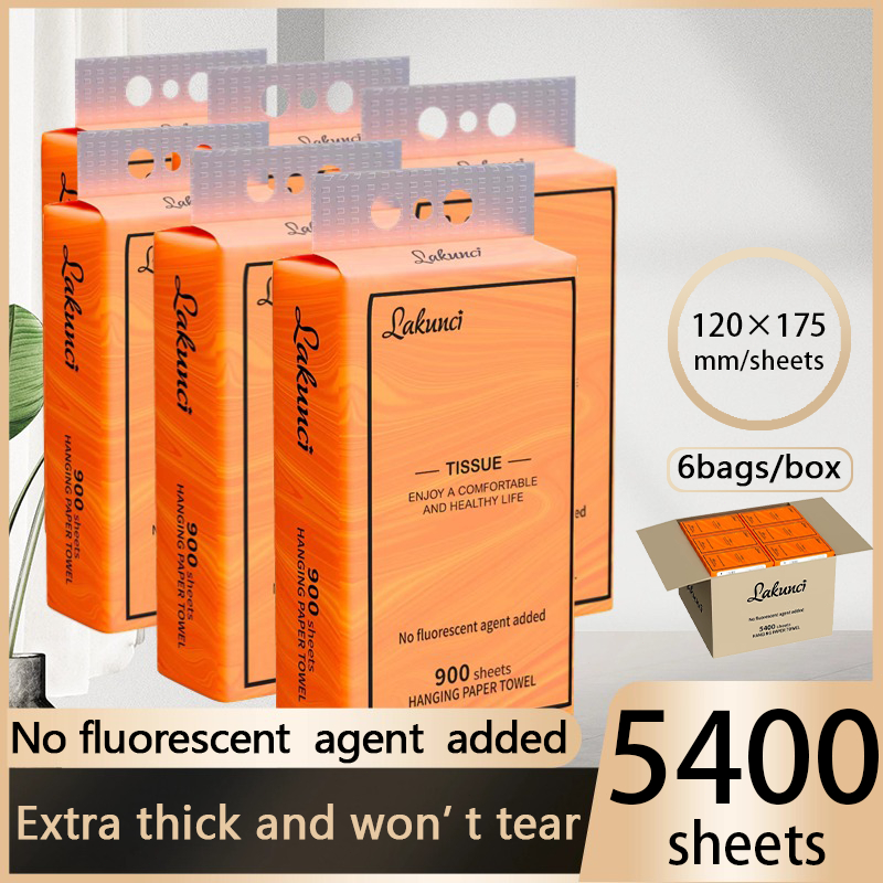 6 Packs Total 5400 Sheet Ply Disposable Tissue Soft Facial Tissue Wall Mounted Napkin Natural Color
