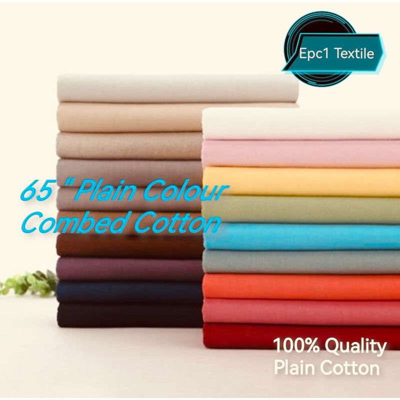 (New Arrival 53Color)Kain Cotton Bidang 65”(100%Cotton) Plain Colour Comb Cotton Fabrics (65 inch wide/168cm)