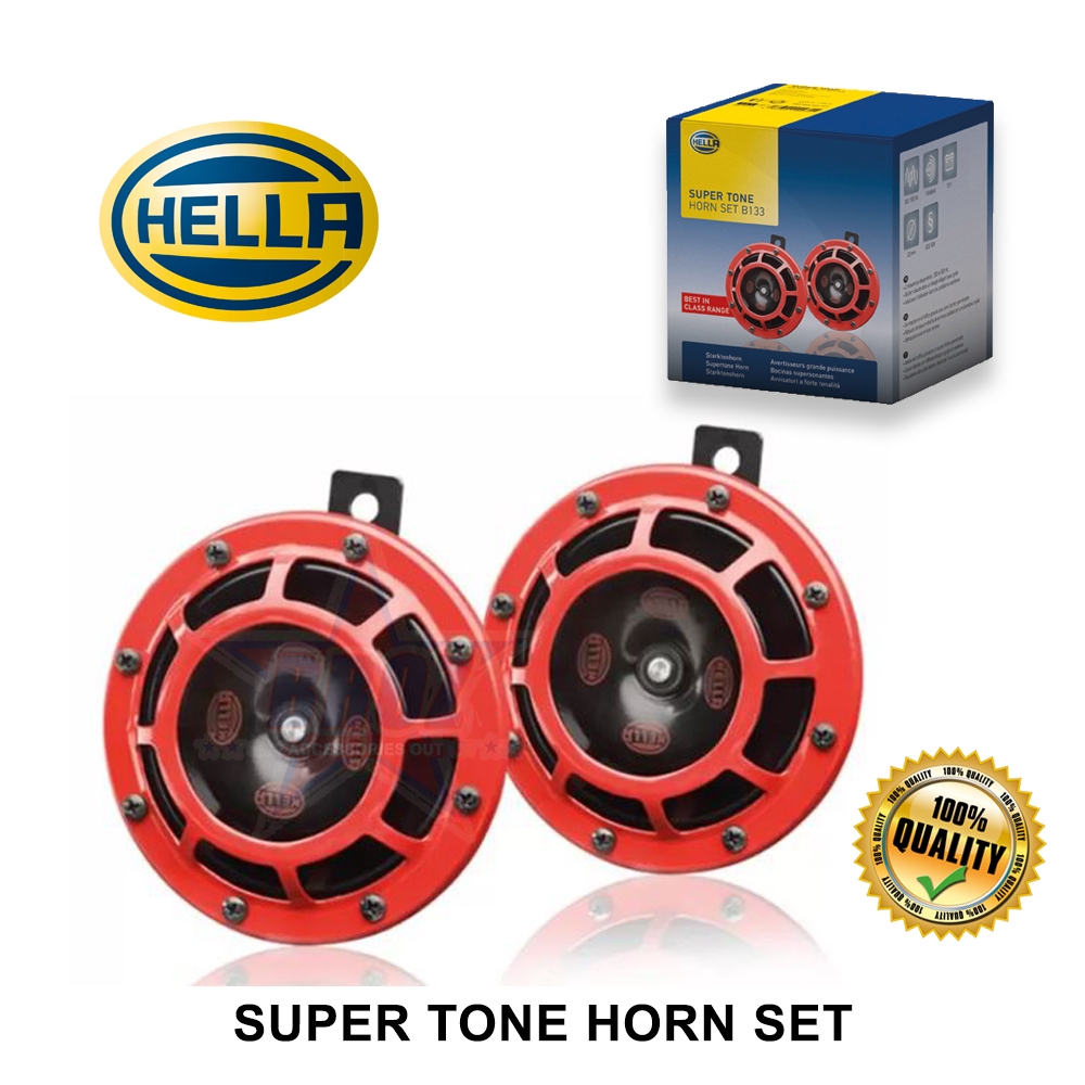 HELLA Super Tone Horn Set with 4-Pin Relay 12V for passenger cars 118dB dual tone Kereta Motor