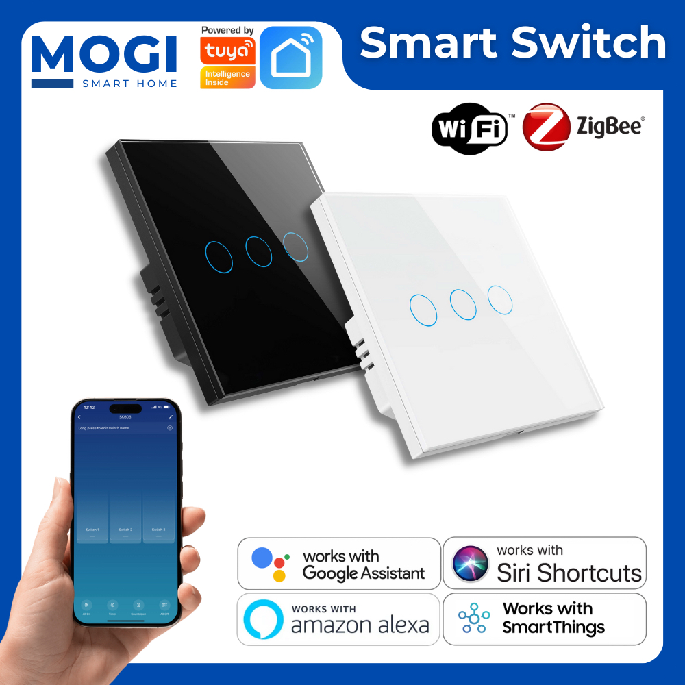 MOGI Tuya Touch Button Smart Switch Wifi Zigbee No Neutral Smart Home Smart Life Alexa Google Siri