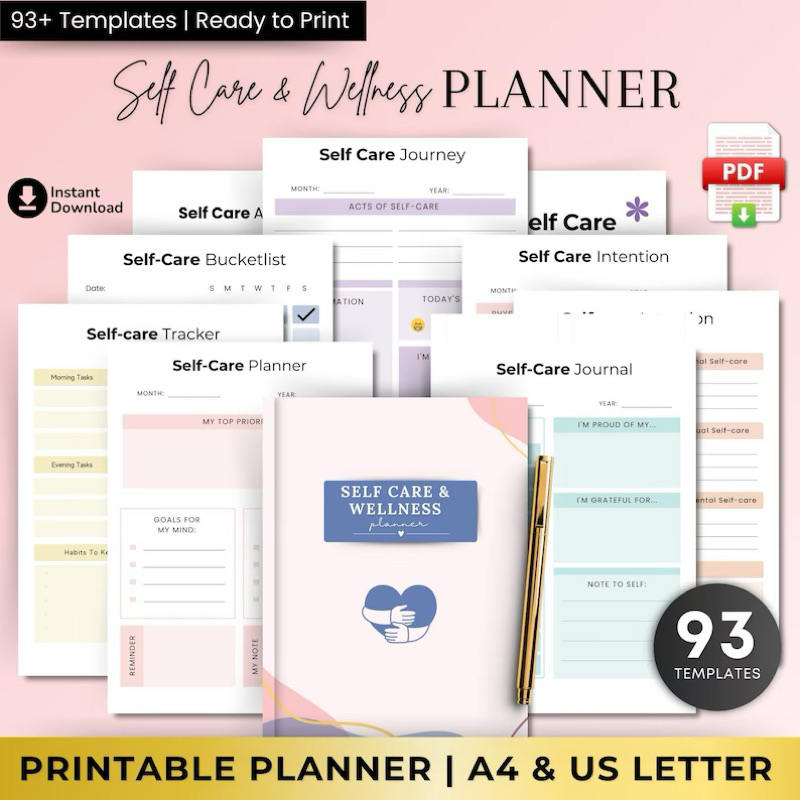 Digital Self-Care Planner - Printable Self-Care Journal, Wellness Planner PDF, Mental Wellness, Gratitude Tracker