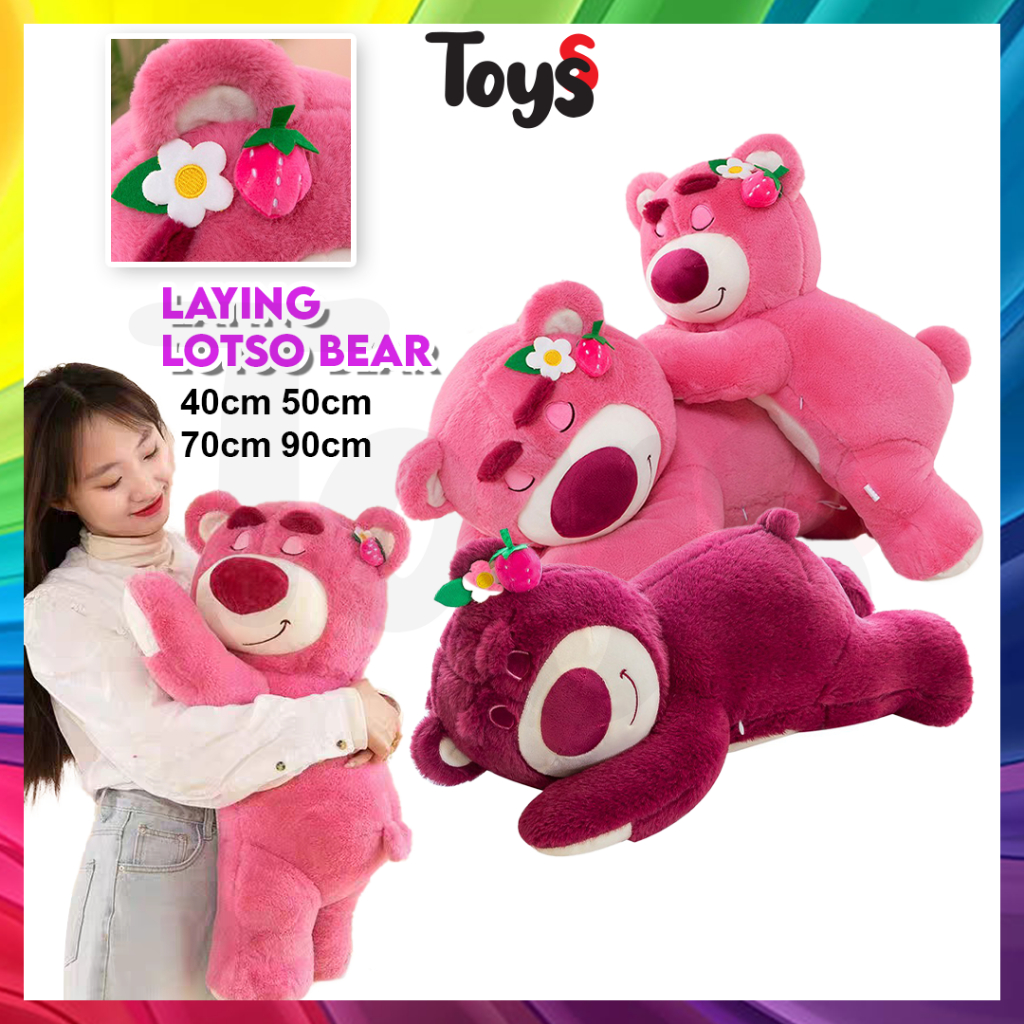 ?Toyss Laying Lotso Bear Strawberry Bear Patung Lotso Besar Bear Comel Boneka Lotso Patung Bear Lotso Toy Story 娃娃草莓熊玩偶