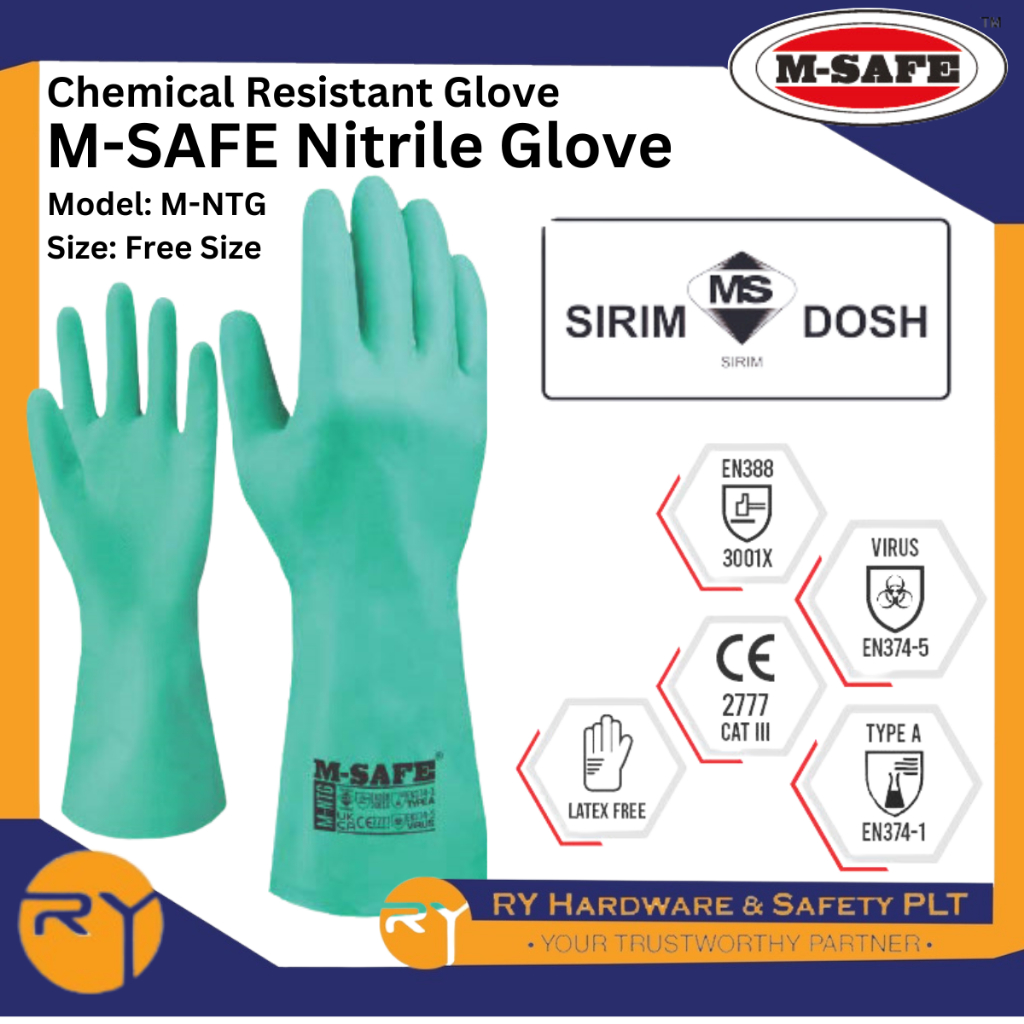 [SIRIM DOSH] M-SAFE M-NTG Chemical Resistant Nitrile Glove Chemical Protective Glove 13" / 33cm Length