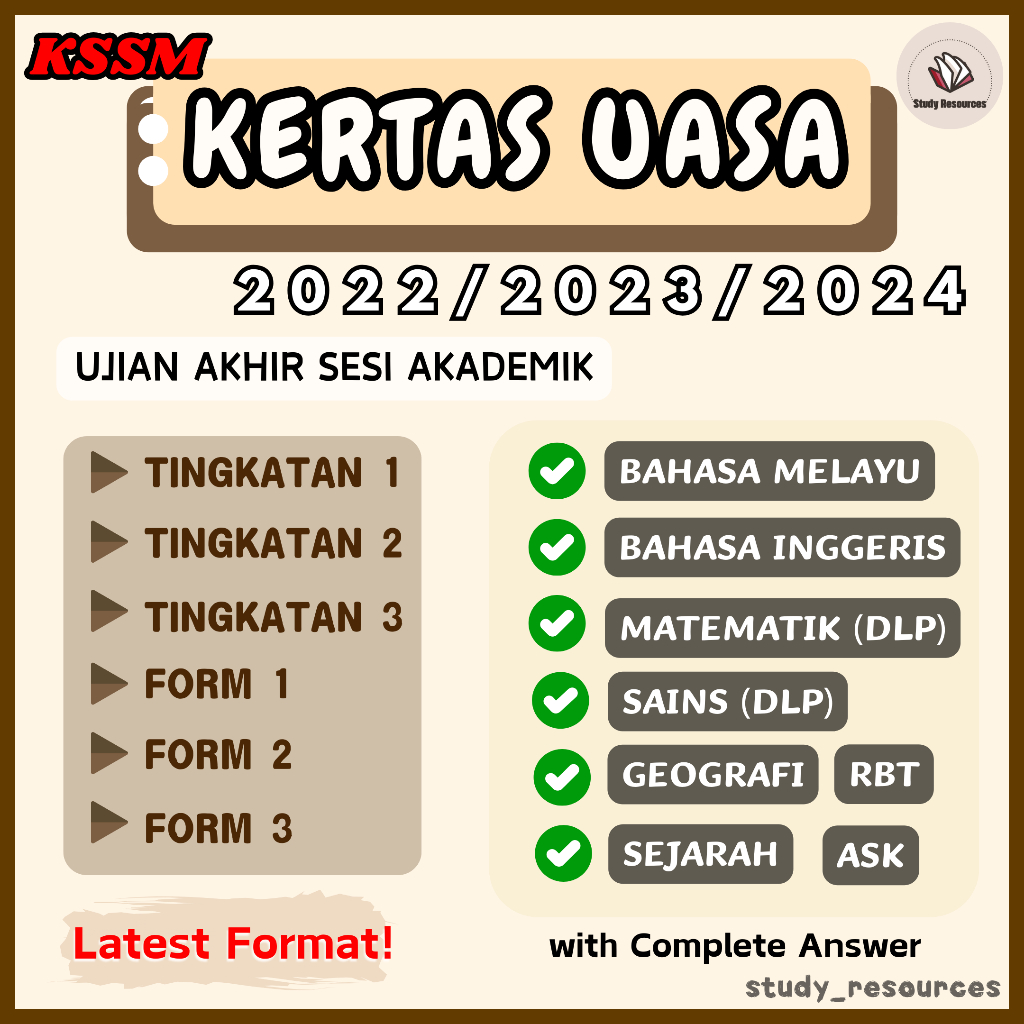 [SOFTCOPY PDF] Kertas UASA 22/23/24 Tingkatan 1 2 3 BM ENGLISH SEJARAH SAINS MATH GEO RBT ASK | Soalan Uasa | SMK | KSSM